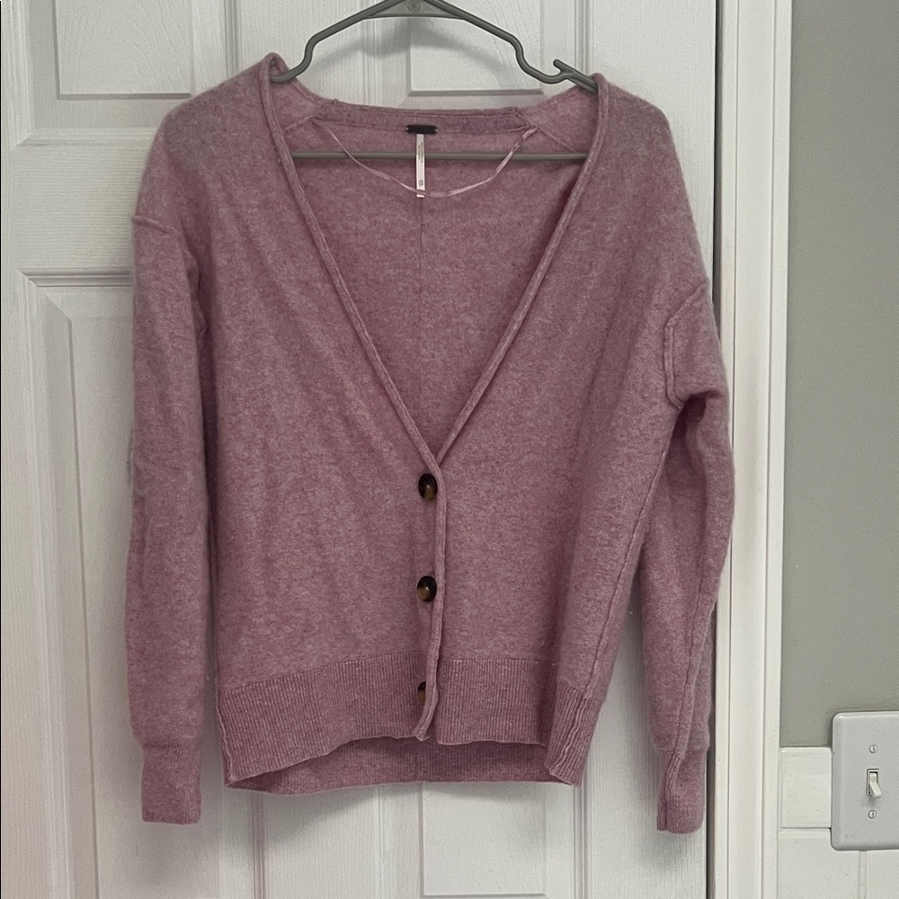 Free People Dusty Rose Cashmere Button-Front Cardigan Sz XS